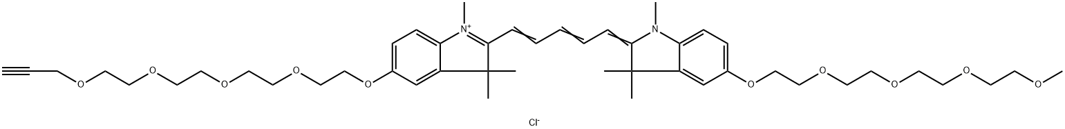 N-methyl-N'-methyl-O-(m-PEG4)-O'-(propargyl-PEG4)-Cy5 结构式