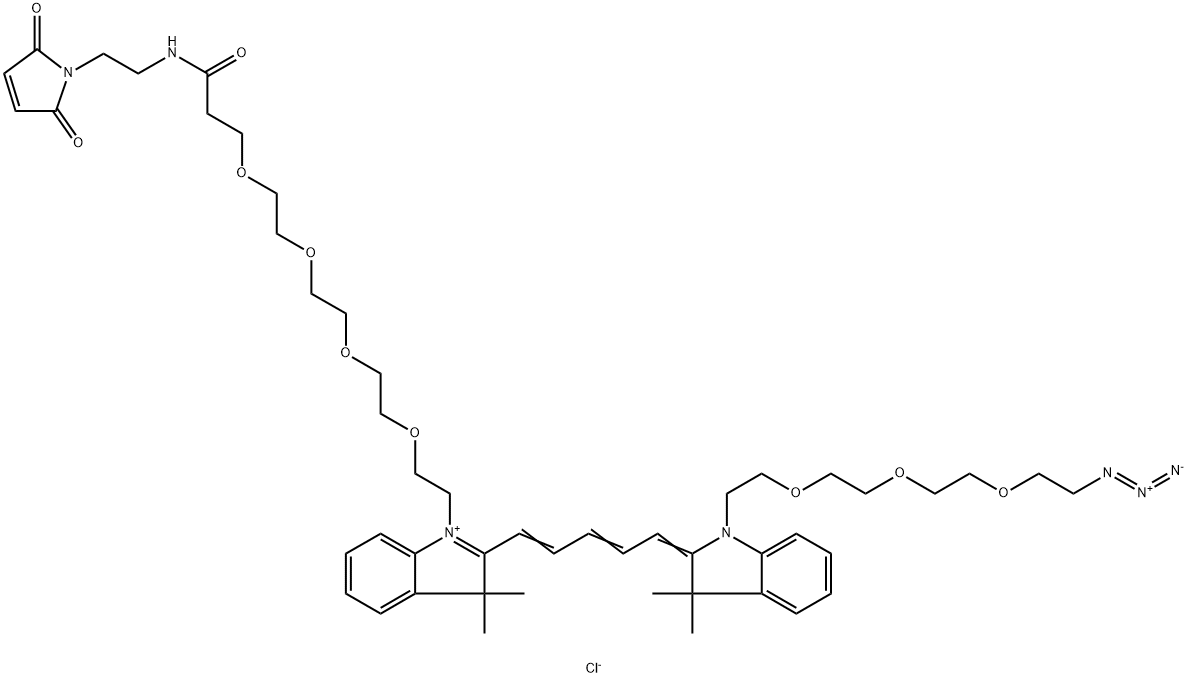 N-(叠氮-三聚乙二醇)-N'-(马来酰亚胺-四聚乙二醇)-CY5染料 结构式