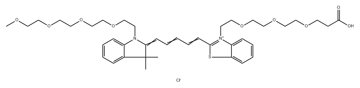 N-(甲氧基-四聚乙二醇)-3,3-二甲基-3H-吲哚-N'-(羧酸-三聚乙二醇)-苯并噻唑CY5染料 结构式