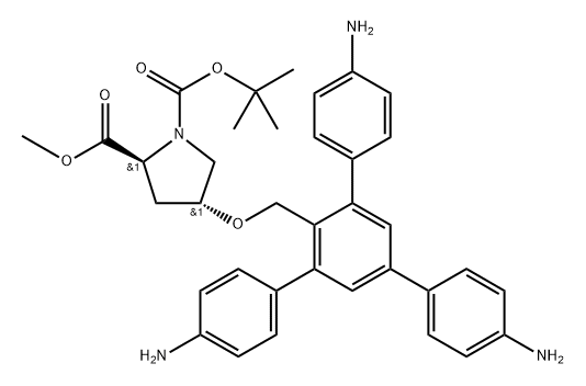 1-(叔丁基)2-甲基(2S,4R)-4-((4,4''-二氨基-5'-(4-氨基苯基)-[1,1':3',1''- 三联苯]-4'-基)甲氧基)吡咯烷-1,2-二羧酸酯 结构式