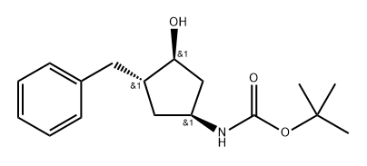 tert-butyl N-[(1S,3S,4S)-3-benzyl-4-hydroxy-cyclopentyl]carbamate 结构式