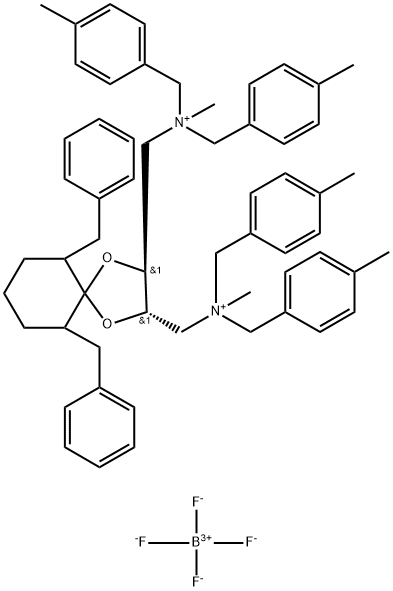 6,10-二苄基-N,N'-二甲基-N,N,N',N'-四(4-甲基苄基)-1,4-二氧杂螺[4.5]癸烷-(2R,3R)-二醇双(甲铵)四氟硼酸盐[=(S,S)-TADIAS-2ND] 结构式