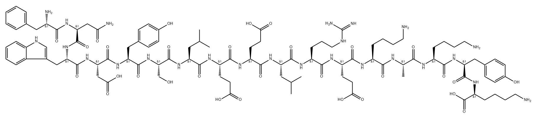 L-Lysine, L-phenylalanyl-L-asparaginyl-L-tryptophyl-L-α-aspartyl-L-tyrosyl-L-seryl-L-leucyl-L-α-glutamyl-L-α-glutamyl-L-leucyl-L-arginyl-L-α-glutamyl-L-lysyl-L-alanyl-L-lysyl-L-tyrosyl- 结构式