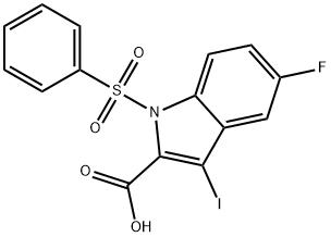 1-(benzenesulfonyl)-5-fluoro-3-iodo-1H-indole-2-carboxylic acid 结构式