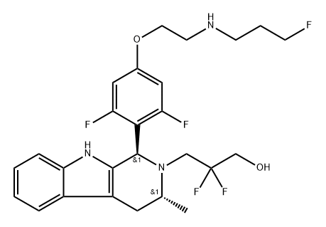 3-((1R,3R)-1-(2,6-difluoro-4-(2-((3-fluoropropyl)amino)ethoxy)phenyl)-3-methyl-3,4-dihydro-1H-pyrido[3,4-b]indol-2(9H)-yl)-2,2-difluoropropan-1-ol 结构式