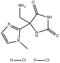 2,4-Imidazolidinedione, 5-(aminomethyl)-5-(1-methyl-1H-imidazol-2-yl)-, hydrochloride (1:2) 结构式