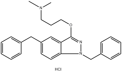 1-Propanamine, 3-[[1,5-bis(phenylmethyl)-1H-indazol-3-yl]oxy]-N,N-dimethyl-, hydrochloride (1:1) 结构式