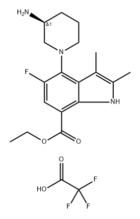 ethyl (S)-4-(3-aminopiperidin-1-yl)-5-fluoro-2,3-dimethyl-1H-indole-7-carboxylate 2,2,2-trifluoroacetate 结构式