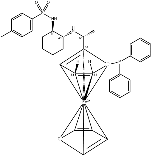 Ferrocene, 1-(diphenylphosphino)-2-[(1R)-1-[[(1R,2R)-2-[[(4-methylphenyl)sulfonyl]amino]cyclohexyl]amino]ethyl]-, (1R)- 结构式
