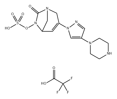 2,2,2-TRIFLUOROACETATE [7-OXO-3-(4-PIPERAZIN-4-IUM-1-YLPYRAZOL-1-YL)-1,6-DIAZABICYCLO[3.2.1]OCT-3-EN 结构式