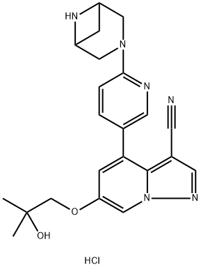 4-(6-(3,6-二氮杂双环[3.1.1]庚-3-基)吡啶-3-基)-6-(2-羟基-2-甲基丙氧基)吡唑并[1,5-A]吡啶-3-三腈二盐酸盐 结构式