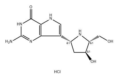 4H-Pyrrolo3,2-dpyrimidin-4-one, 2-amino-1,5-dihydro-7-(2R,4S,5R)-4-hydroxy-5-(hydroxymethyl)-2-pyrrolidinyl-, monohydrochloride 结构式