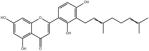 3'-牻牛儿基-5,7,2',4'-四羟基黄酮 结构式