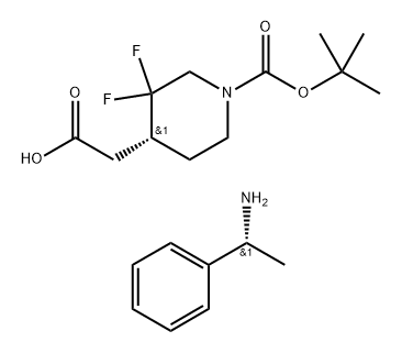 4-Piperidineacetic acid, 1-[(1,1-dimethylethoxy)carbonyl]-3,3-difluoro-, (4R)-, compd. with (αR)-α-methylbenzenemethanamine (1:1) 结构式