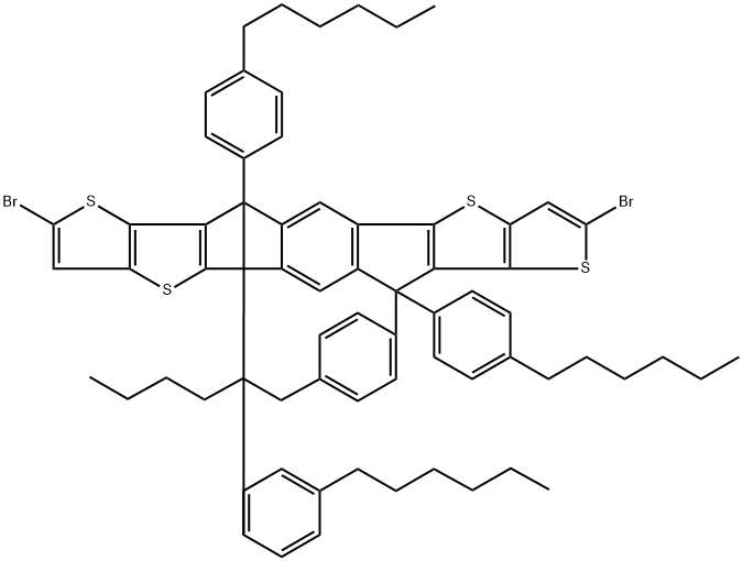 6,6,12,12-四(4-己基苯基)-6,12-二氢二噻吩[2,3-D:2',3'-D']-S-茚并[1,2-B:5,6-B']二噻吩-2,8-二溴 结构式