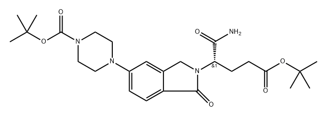 2H-Isoindole-2-butanoic acid, γ-(aminocarbonyl)-5-[4-[(1,1-dimethylethoxy)carbonyl]-1-piperazinyl]-1,3-dihydro-1-oxo-, 1,1-dimethylethyl ester, (γS)- 结构式