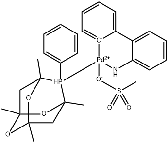 [(1,3,5,7-Tetramethyl-6-phenyl-2,4,6-trioxa-6-phosphaadamantane)-2-(2′-amino-1,1′-biphenyl)]palladium(II) methanesulfonate 结构式