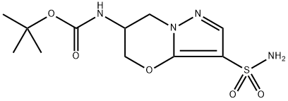 叔丁基(3-氨磺酰基-6,7-二氢-5H-吡唑并[5,1-B][1,3]噁嗪-6-基)氨基甲酸酯 结构式