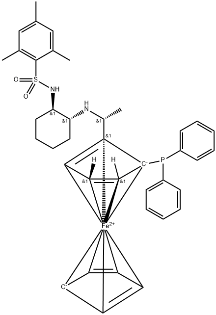 (1R)-1-(二苯基膦基)-2-[(1R)-1-[[(1R,2R)-2-[[(2,4,6-三甲基苯基)磺酰基]氨基]环己基]氨基]乙基]二茂铁 结构式