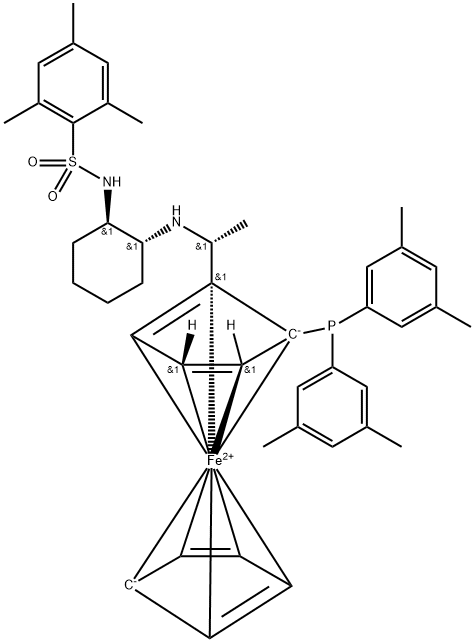 (1R)-1-[双(3,5-二甲基苯基)膦基]-2-[(1R)-1-[[(1R,2R)-2-[[(2,4,6-三甲基苯基)磺酰基]氨基]环己基]氨基]乙基]二茂铁 结构式