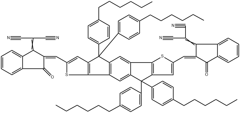 2,2'-((2Z,2'Z)-((4,4,9,9-四(4-己基苯基)-4,9-二氢-S-INDACENO并[1,2-B:5,6-B']二噻吩-2,7-二基)双(METHANYLYLIDENE))双(3-氧代-2,3-二氢-1H-茚-2,1-二亚基))二丙二腈 结构式