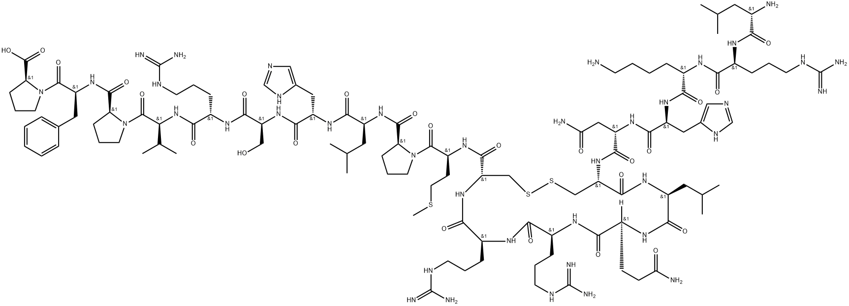 H-LEU-ARG-LYS-HIS-ASN-CYS-LEU-GLN-ARG-ARG-CYS-MET-PRO-LEU-HIS-SER-ARG-VAL-PRO-PHE-PRO-OH(DISULFIDE BRIDGE:CYS6-CYS11) 结构式