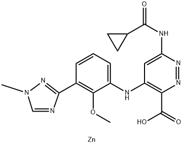 3-Pyridazinecarboxylic acid, 6-[(cyclopropylcarbonyl)amino]-4-[[2-methoxy-3-(1-methyl-1H-1,2,4-triazol-3-yl)phenyl]amino]-, zinc salt (2:1) 结构式