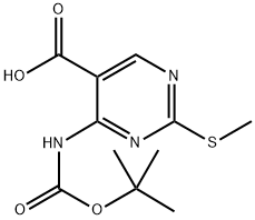 4-((叔丁氧基羰基)氨基)-2-(甲硫基)嘧啶-5-羧酸 结构式