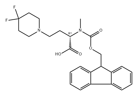 1-Piperidinebutanoic acid, α-[[(9H-fluoren-9-ylmethoxy)carbonyl]methylamino]-4,4-difluoro-, (αS)- 结构式