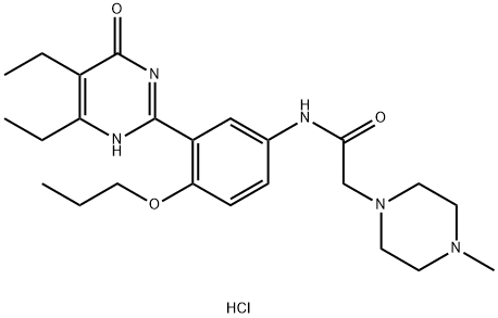 N-(3-(5,6-二乙基-4-氧代-1,4-二氢嘧啶-2-基)-4-丙氧基苯基)-2-(4-甲基哌嗪-1-基)乙酰胺盐酸盐一水合物 结构式
