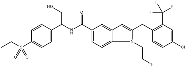 2-(4-Chloro-2-trifluoromethyl-benzyl)-1-(2-fluoro-ethyl)-1H-indole-5-carboxylic acid [1-(4-ethanesulfonyl-phenyl)-2-hydroxy-ethyl]-amide 结构式