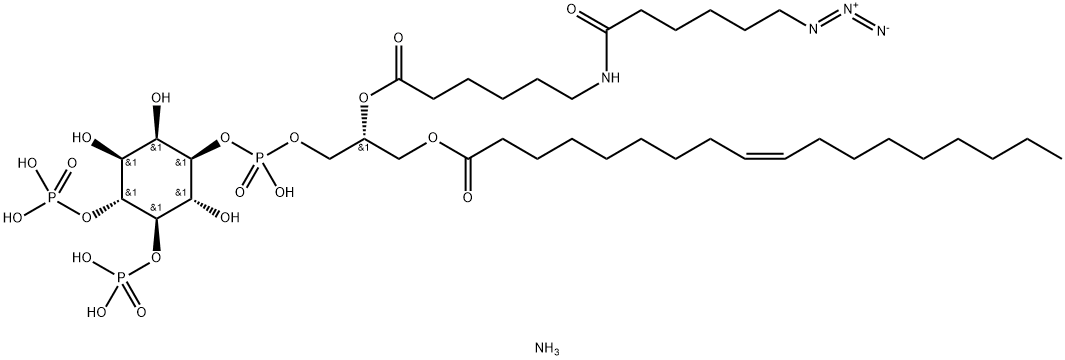 D-myo-Inositol, 1-[(2R)-2-[[6-[(6-azido-1-oxohexyl)amino]-1-oxohexyl]oxy]-3-[[(9Z)-1-oxo-9-octadecen-1-yl]oxy]propyl hydrogen phosphate] 4,5-bis(dihydrogen phosphate), ammonium salt (1:3) 结构式