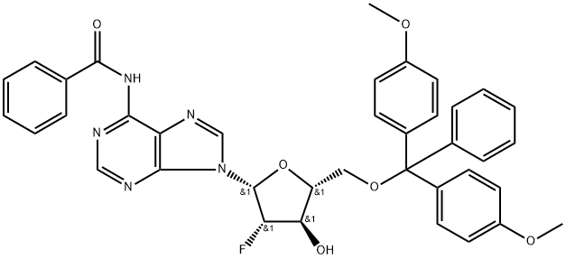 5-O-(4,4'-DIMETHOXYTRITYL)-N6-BENZOYL-2'-FLUORO-Β-D-ARABINOFURANOSYL-2'-DEOXYADENINE 结构式