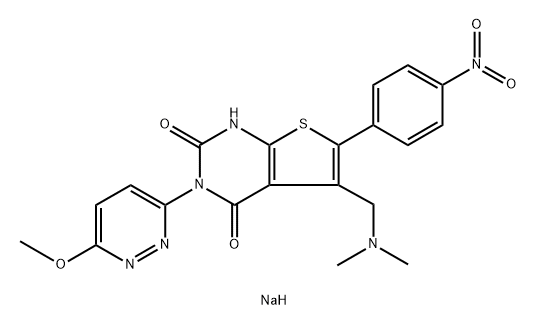 Thieno[2,3-d]pyrimidine-2,4(1H,3H)-dione, 5-[(dimethylamino)methyl]-3-(6-methoxy-3-pyridazinyl)-6-(4-nitrophenyl)-, sodium salt (1:1) 结构式