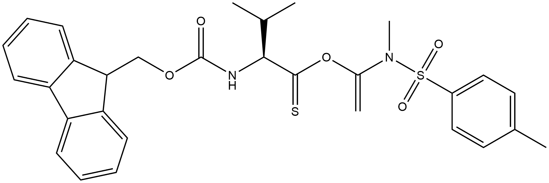 L-Valine, N-[(9H-fluoren-9-ylmethoxy)carbonyl]-, 1-[methyl[(4-methylphenyl)sulfonyl]amino]ethenyl ester, (2S)- 结构式