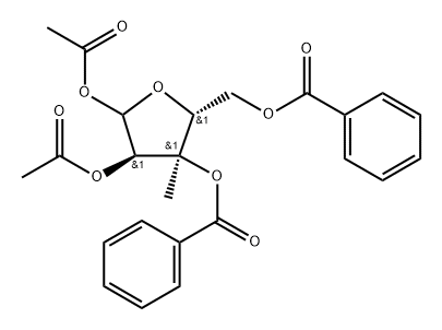 化合物 1,2-DI-O-ACETYL-3,5-DI-O-BENZOYL-3-BETA-C-METHYL-D-RIBOFURANOSE 结构式