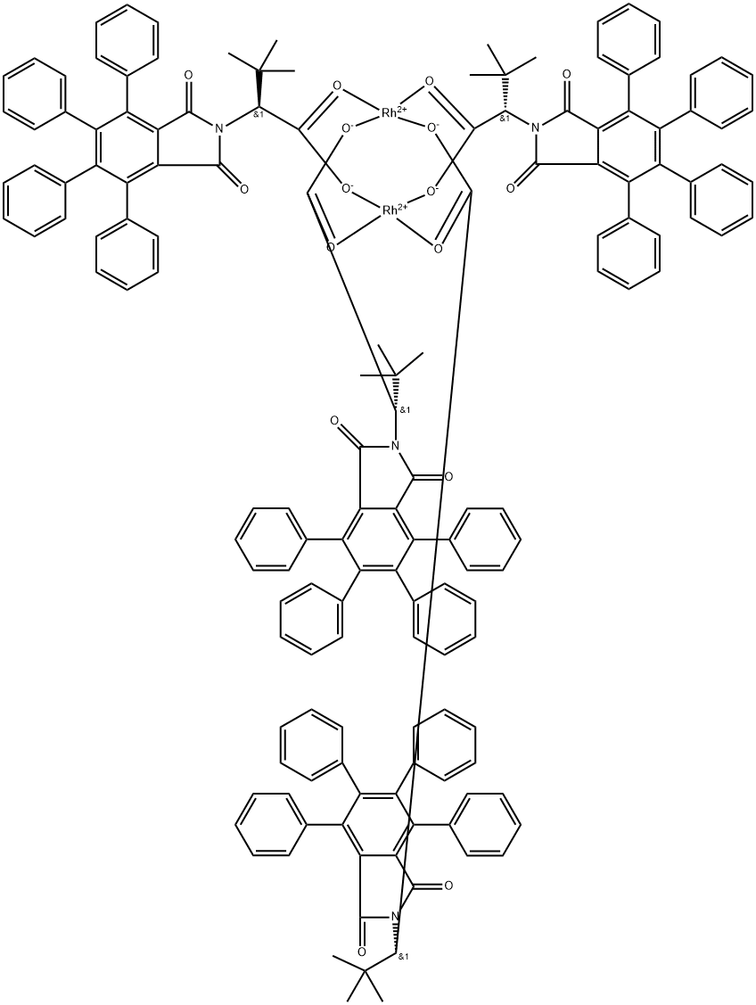 Tetrakis[μ-[(αS)-α-(1,1-dimethylethyl)-1,3-dihydro-1,3-dioxo-4,5,6,7-tetraphenyl-2H-isoindole-2-acetato-κO2:κO′2]]dirhodium 结构式
