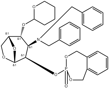 .beta.-D-Gulopyranose, 1,6-anhydro-3-bis(phenylmethyl)amino-3-deoxy-2-O-(1,5-dihydro-3-oxido-2,4,3-benzodioxaphosphepin-3-yl)-4-O-(tetrahydro-2H-pyran-2-yl)- 结构式