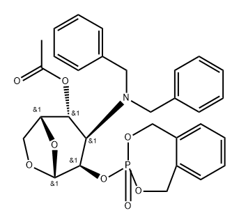 .beta.-D-Gulopyranose, 1,6-anhydro-3-bis(phenylmethyl)amino-3-deoxy-2-O-(1,5-dihydro-3-oxido-2,4,3-benzodioxaphosphepin-3-yl)-, 4-acetate 结构式