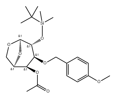 .beta.-D-Galactopyranose, 1,6-anhydro-2-O-(1,1-dimethylethyl)dimethylsilyl-3-O-(4-methoxyphenyl)methyl-, acetate 结构式