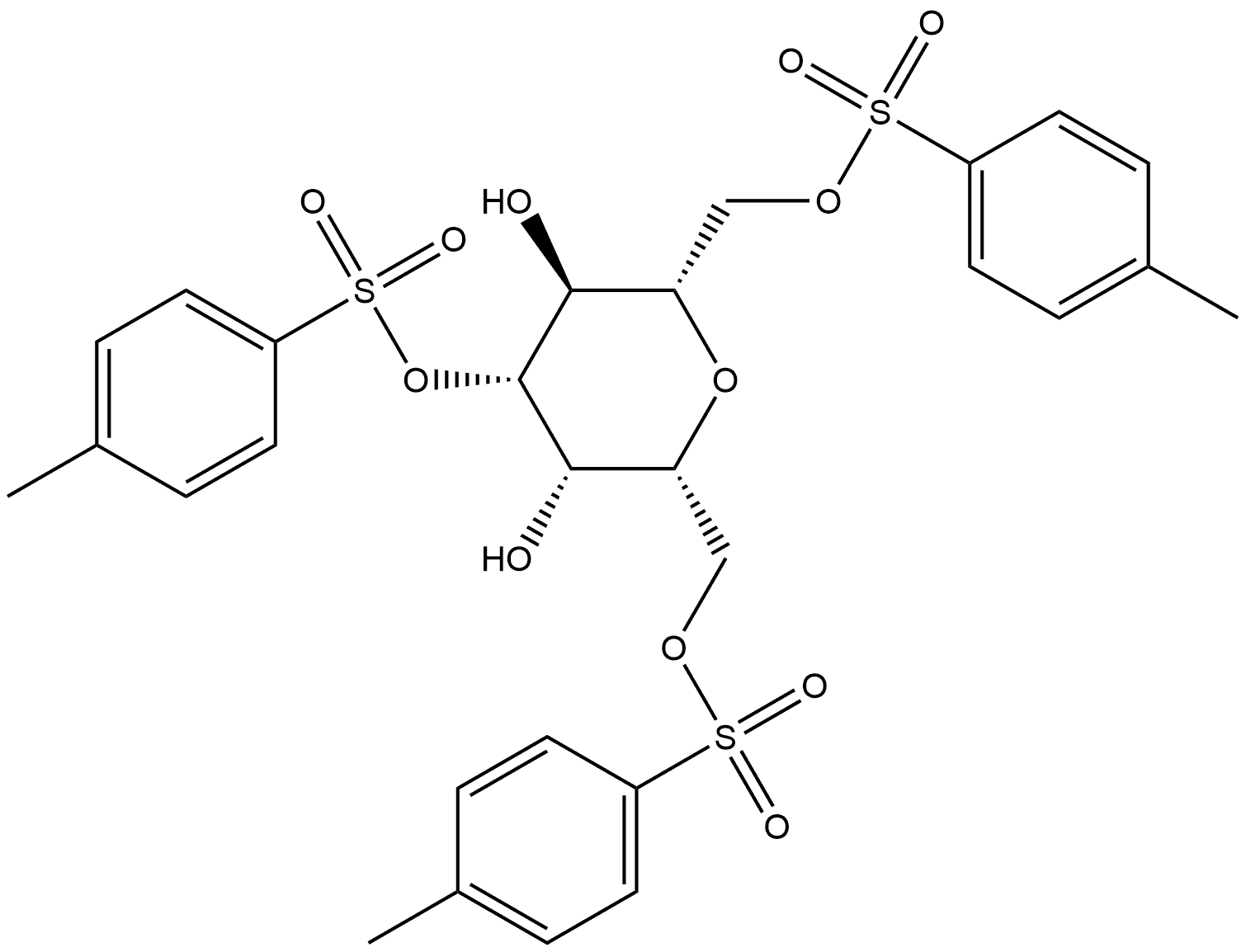 L-glycero-L-galacto-Heptitol, 2,6-anhydro-, 1,4,7-tris(4-methylbenzenesulfonate) 结构式