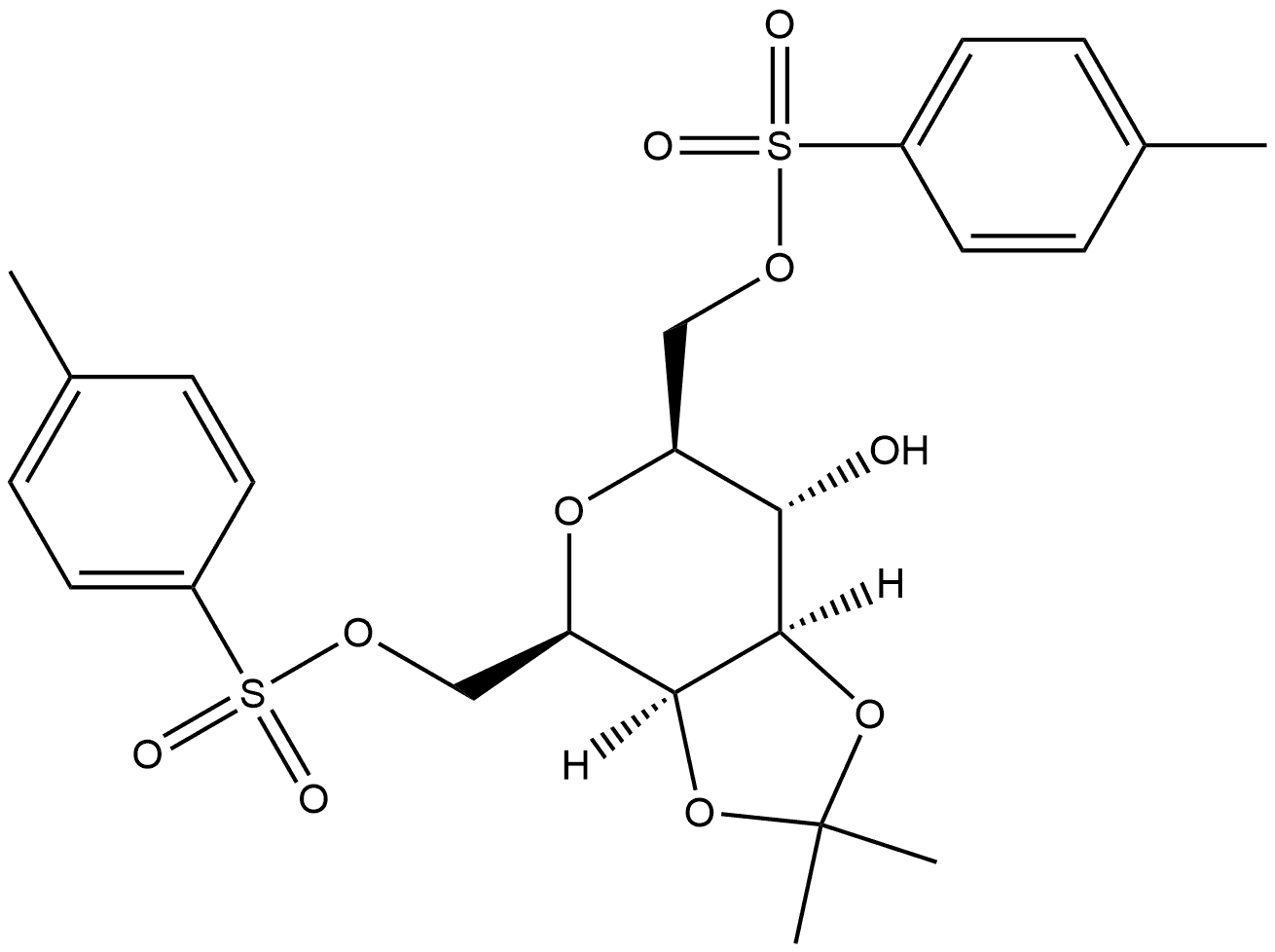 L-glycero-L-galacto-Heptitol, 2,6-anhydro-3,4-O-(1-methylethylidene)-, 1,7-bis(4-methylbenzenesulfonate) 结构式