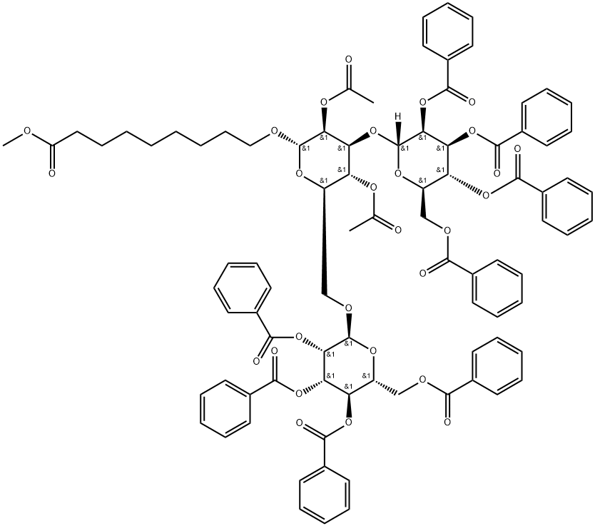 Nonanoic acid, 9-(O-2,3,4,6-tetra-O-benzoyl-.alpha.-D-mannopyranosyl-(1)-O-2,3,4,6-tetra-O-benzoyl-.alpha.-D-mannopyranosyl-(16)-2,4-di-O-acetyl-.alpha.-D-mannopyranosyl)oxy-, methyl ester 结构式