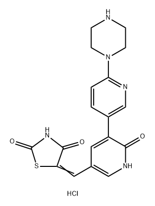 5-[[1,2-二氢-2-氧代-6'-(1-哌嗪基)[3,3'-联苯]-5-基]亚甲基]-2,4-噻唑烷二酮盐酸盐 结构式