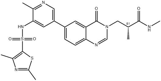 (R)-3-(6-(5-((2,4-dimethylthiazole)-5-sulfonamido)-6-methylpyridin-3-yl)-4-oxoquinazolin-3(4H)-yl)-N,2-dimethylpropanamide 结构式