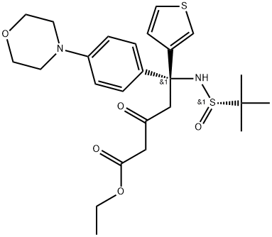 (R)-1 - ((S)-1,1-二甲基乙基亚磺酰氨基)-5-(4-吗啉代苯基)-3-氧代-5-(噻吩-3-基)戊酸乙酯 结构式