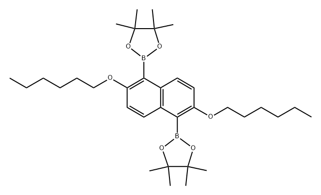 2,2'-(2,6-双(己氧基)萘-1,5-二基)双(4,4,5,5-四甲基-1,3,2-二氧杂硼戊烷) 结构式