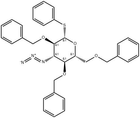 苯基 3-叠氮基-3-脱氧-2,4,6-三-O-(苯基甲基)-1-硫代-BETA-D-吡喃葡萄糖苷 结构式