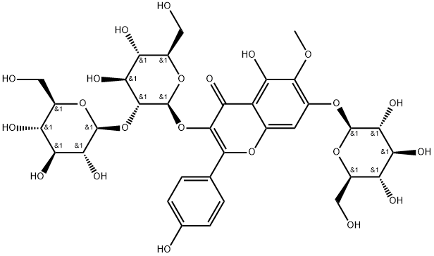 6-甲氧基山柰酚-3-O-Β-D-吡喃葡萄糖基-(1→2)-Β-D-吡喃葡萄糖基-7-O-Β-D-吡喃葡萄糖苷 结构式