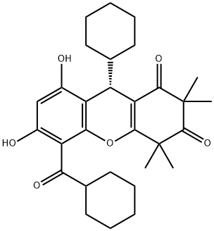 (9S)-9-Cyclohexyl-5-(cyclohexylcarbonyl)-4,9-dihydro-6,8-dihydroxy-2,2,4,4-tetramethyl-1H-xanthene-1,3(2H)-dione 结构式